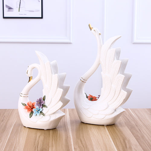Ceramic Swan Figurine – Modern European-Style Home Decor Artcraft for Living Room | Creative Wedding Gift Display