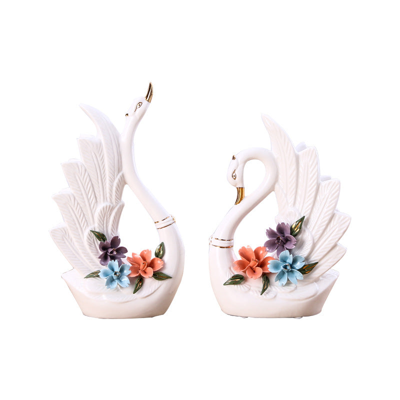 Ceramic Swan Figurine – Modern European-Style Home Decor Artcraft for Living Room | Creative Wedding Gift Display
