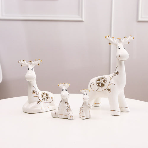 European Creative Ceramic Four Deer Family Minimalist Decorative Figurines - Versatile Home, Entryway & TV Stand Decor with Elegant Gold Accents, Perfect Wedding Gift & Home Accent