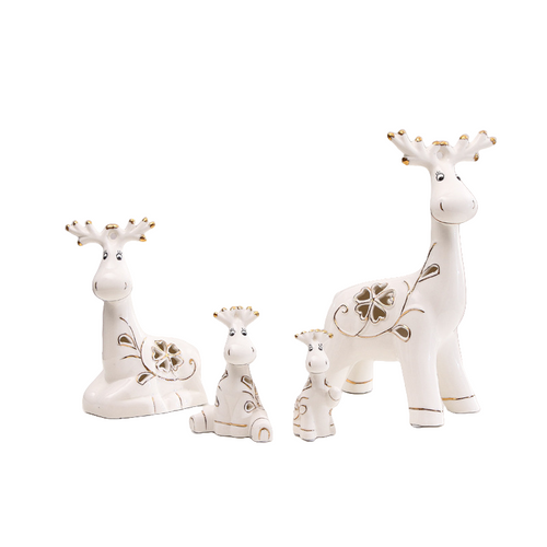 European Creative Ceramic Four Deer Family Minimalist Decorative Figurines - Versatile Home, Entryway & TV Stand Decor with Elegant Gold Accents, Perfect Wedding Gift & Home Accent
