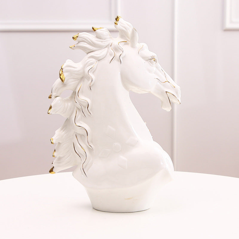 Premium Creative Horse Head Ceramic Art Craft Figurine – Decorative Home & Office Ornament for Living Room, Office & Grand Opening Gifts