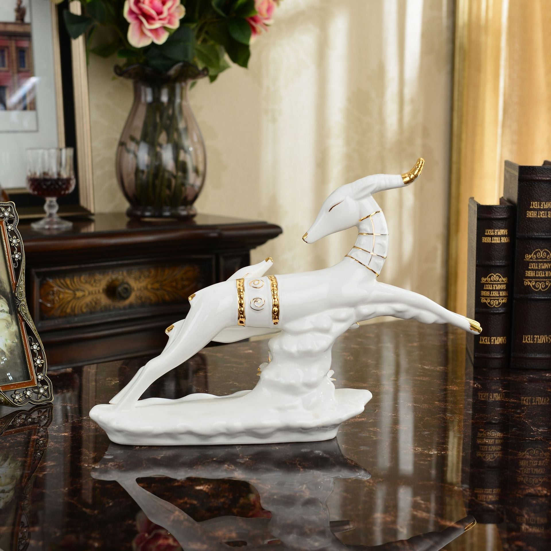 【Creative Feng Shui Wealth Mother & Baby Deer Ceramic Decorative Statue】— Elegant Home Accent for Living Room, TV Cabinet, & Bar Decor