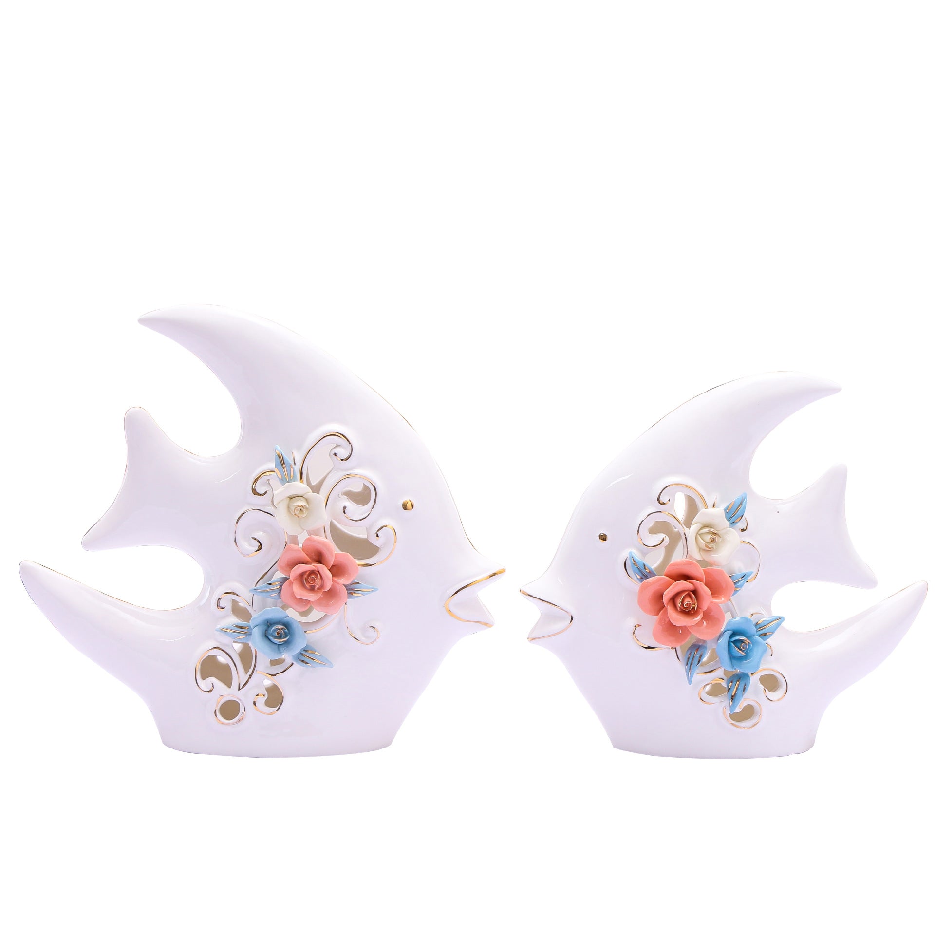 Simple Modern Ceramic Couple Fish Decorative Pieces: European-Style Home Decor with Gilded Accents & Feng Shui Wealth Appeal for Living Rooms